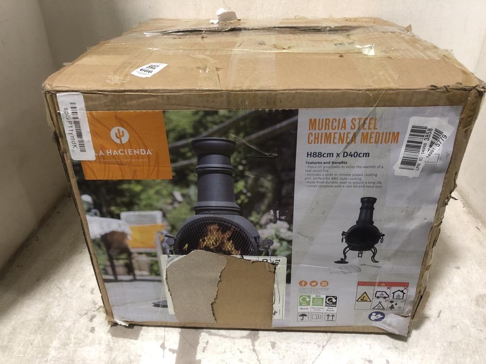 Lot 666  
            Chesterfield SR45 - Parcel Delivery Only 

                
LA HACIENDA MURCIA STEEL CHIMENEA MEDIUM H88CM X D40CM (LOCATION: E7)
