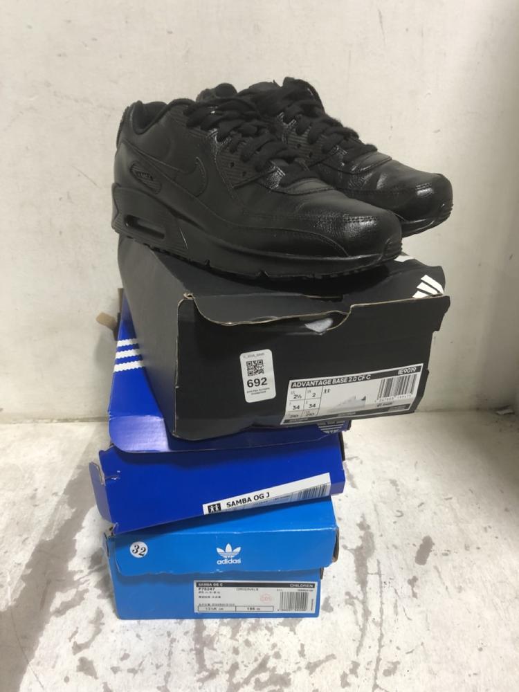 Lot 692  
            Chesterfield SR45 - Parcel Delivery Only 

                
4X ASSORTED BRANDED SHOES TO INCLUDE NIKE AIR MAX BLACK UK SIZE 6 (LOCATION: E8)