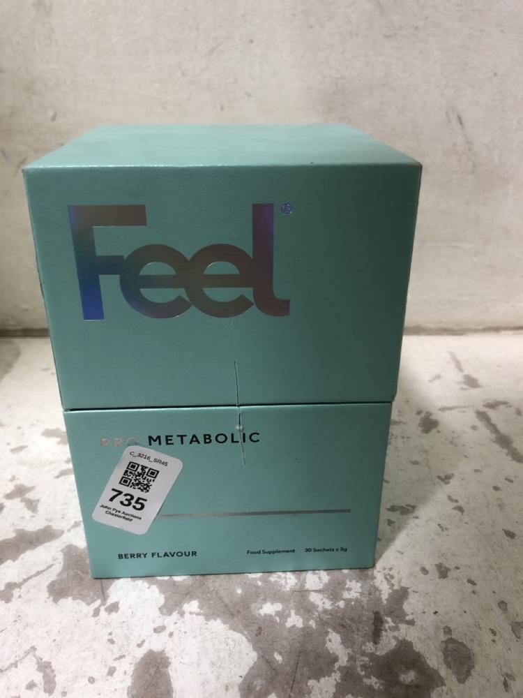 Lot 735  
            Chesterfield SR45 - Parcel Delivery Only 

                
FELL PRO METABOLIC BERRY FLAVOUR FOOD SUPPLEMENT 30 X 5G BBE 21 JULY 2027 (LOCATI...