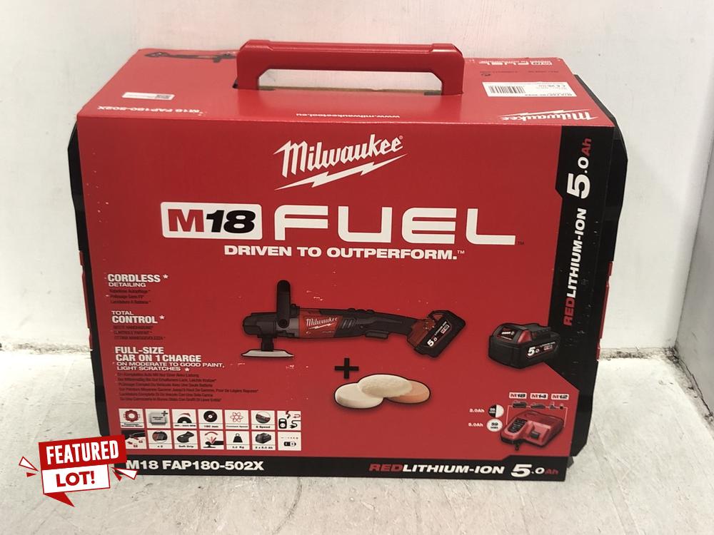Lot 7  
            Chesterfield SR45 - Parcel Delivery Only 

                
MILWAUKEE M18 FUEL CORDLESS POLISHER M18 FAP180-502X £389 (LOCATION: B1) (18+ ID ...