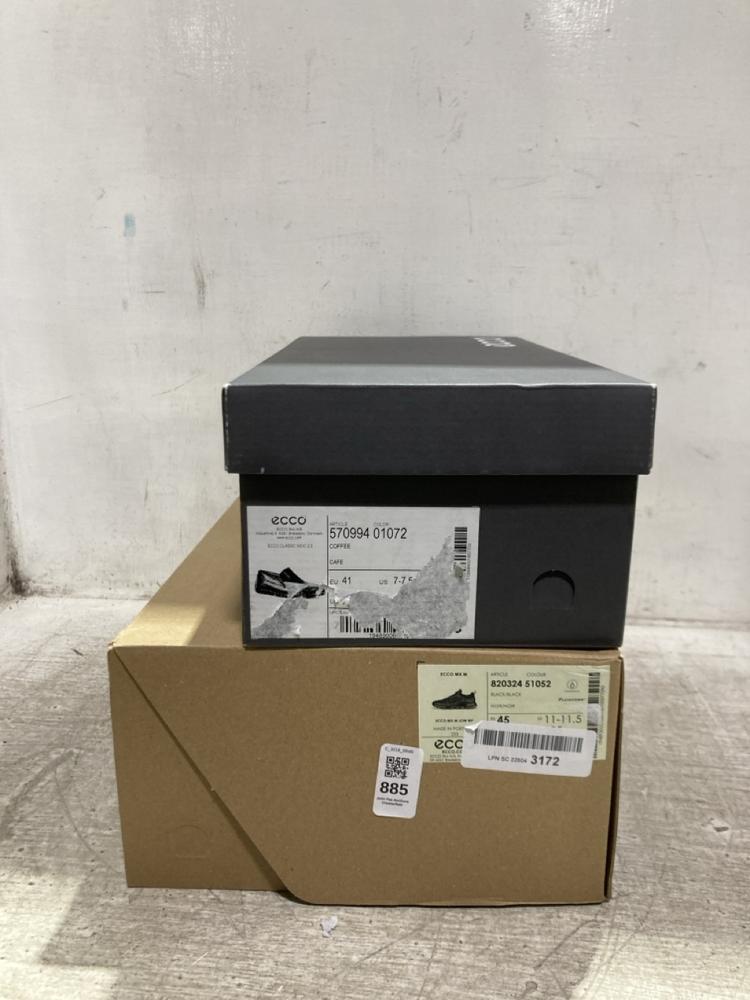 Lot 885  
            Chesterfield SR45 - Parcel Delivery Only 

                
ECCO CLASSIC MAC 2.0 COFFEE EU SIZE 41 TO INCLUDE ECCO MX M BLACK/BLACK EU SIZE 4...