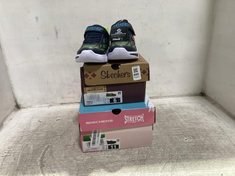 Lot 890  
            Chesterfield SR45 - Parcel Delivery Only 

                
3X ASSORTED KIDS SHOES TO INCLUDE SKETCHERS FLEX GLOW ELITE UK SIZE 11 (LOCATION:...
