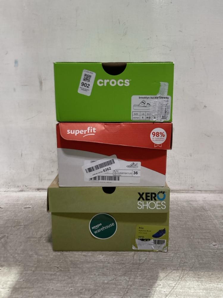 Lot 902  
            Chesterfield SR45 - Parcel Delivery Only 

                
3X ASSORTED SHOES TO INCLUDE CROCS BROOKLYN BUCKLE LOWWDG UK SIZE 4 (LOCATION: D4)