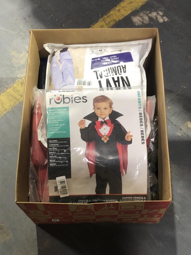 Lot 939  
            Chesterfield SR45 - Parcel Delivery Only 

                
BOX OF ASSORTED COSTUMES TO INCLUDE DAPPER DRACULA INFANTS (LOCATION: D6)