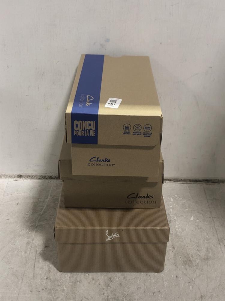 Lot 951  
            Chesterfield SR45 - Parcel Delivery Only 

                
3X ASSORTED SHOES TO INCLUDE CLARK COLLECTION SARA BAT BLACK LEATHER UK 6 (LOCATI...
