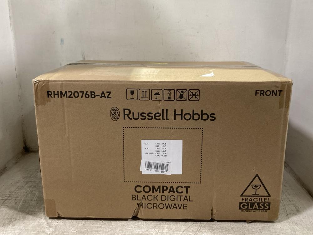 Lot 983  
            Chesterfield SR45 - Parcel Delivery Only 

                
RUSSELL HOBBS COMPACT BLACK DIGITAL MICROWAVE RHM2076B-AZ (LOCATION: D7)