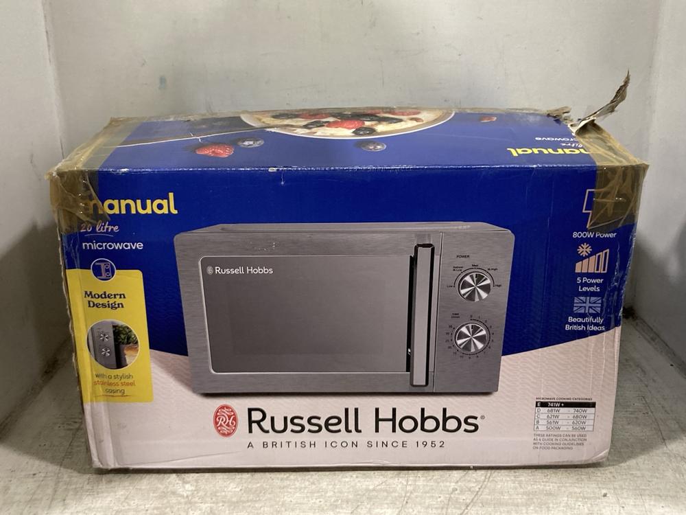 Lot 989  
            Chesterfield SR45 - Parcel Delivery Only 

                
RUSSELL HOB 20 LITRE MANUAL MICROWAVE (LOCATION: D7)