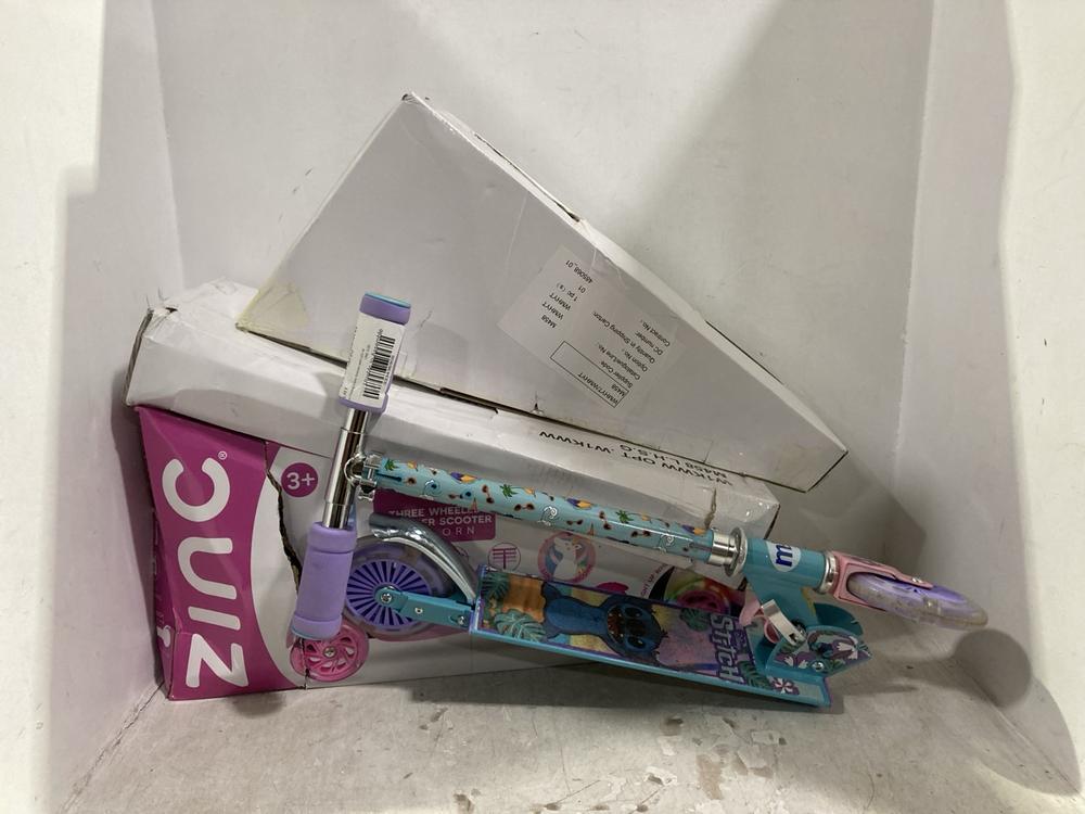 Lot 1044  
            Chesterfield SR44 - Parcel Delivery Only 

                
3 X ASSORTED SCOOTERS TO INCLUDE ZINC UNICORN SCOOTER (LOCATION: D7)