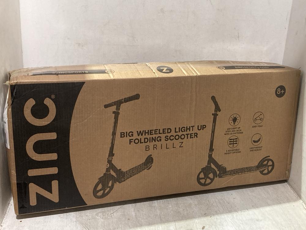 Lot 1048  
            Chesterfield SR44 - Parcel Delivery Only 

                
ZINC BIG WHEELED LIGHT UP FOLDING SCOOTER (LOCATION: D8)