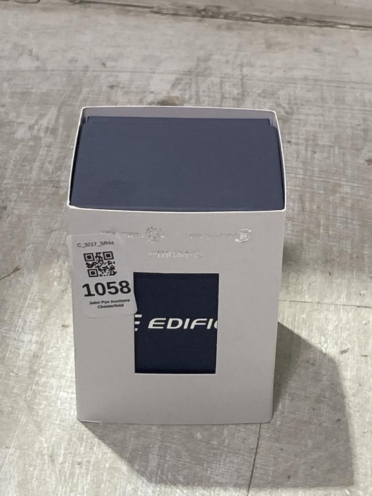 Lot 1058  
            Chesterfield SR44 - Parcel Delivery Only 

                
CASIO EDIFICE STAINLESS STEEL WATCH WITH SUBDIALS (LOCATION: D8)