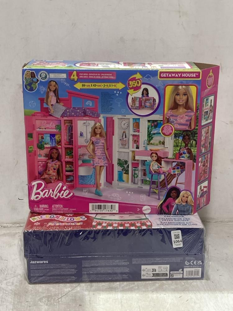 Lot 1064  
            Chesterfield SR44 - Parcel Delivery Only 

                
BARBIE GETAWAY HOUSE TO INCLUDE SQUISHMALLOWS MICROMALLOWS DELUXE HOLIDAY CALENDA...