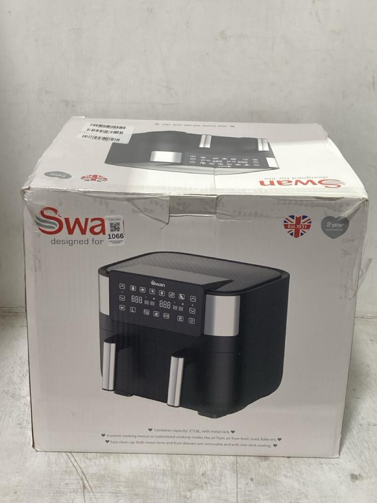 Lot 1066  
            Chesterfield SR44 - Parcel Delivery Only 

                
SWAN 2 X 3.8L DRAWERS AIR FRYER IN BLACK (LOCATION: D8)
