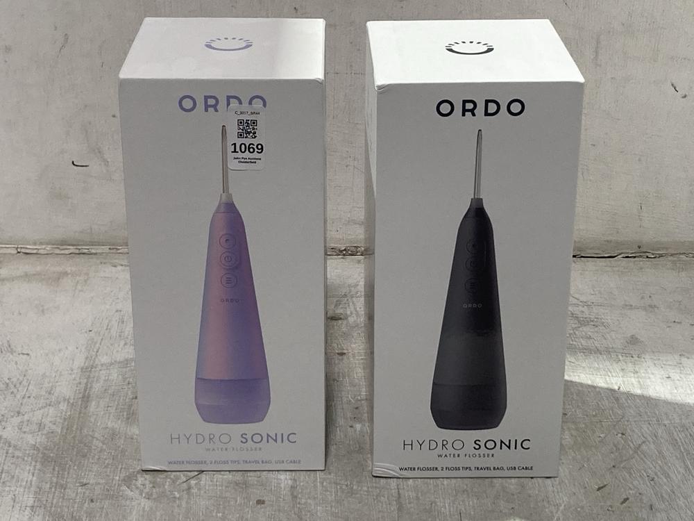 Lot 1069  
            Chesterfield SR44 - Parcel Delivery Only 

                
2 X ASSORTED ORDO HYDRO SONIC WATER FLOSSERS TO INCLUDE COLOUR BLACK (LOCATION: D8)