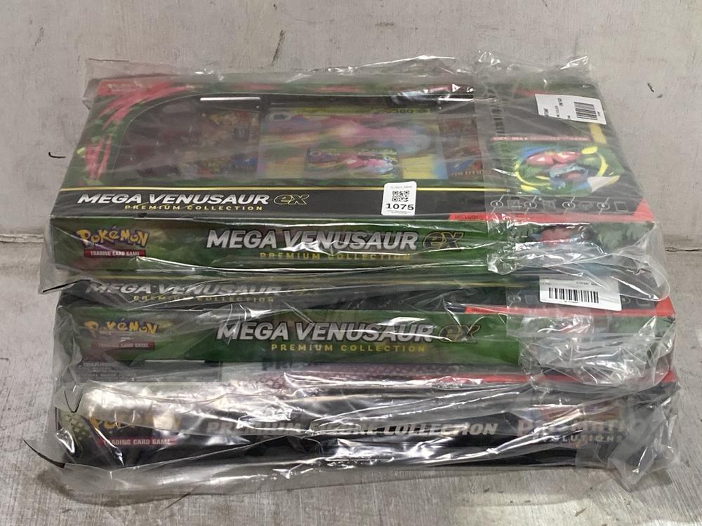 Lot 1075  
            Chesterfield SR44 - Parcel Delivery Only 

                
3 X POKEMON MEGA VENUSAUR EX PREMIUM COLLECTION SET TO INCLUDE POKEMON SCARLET & ...
