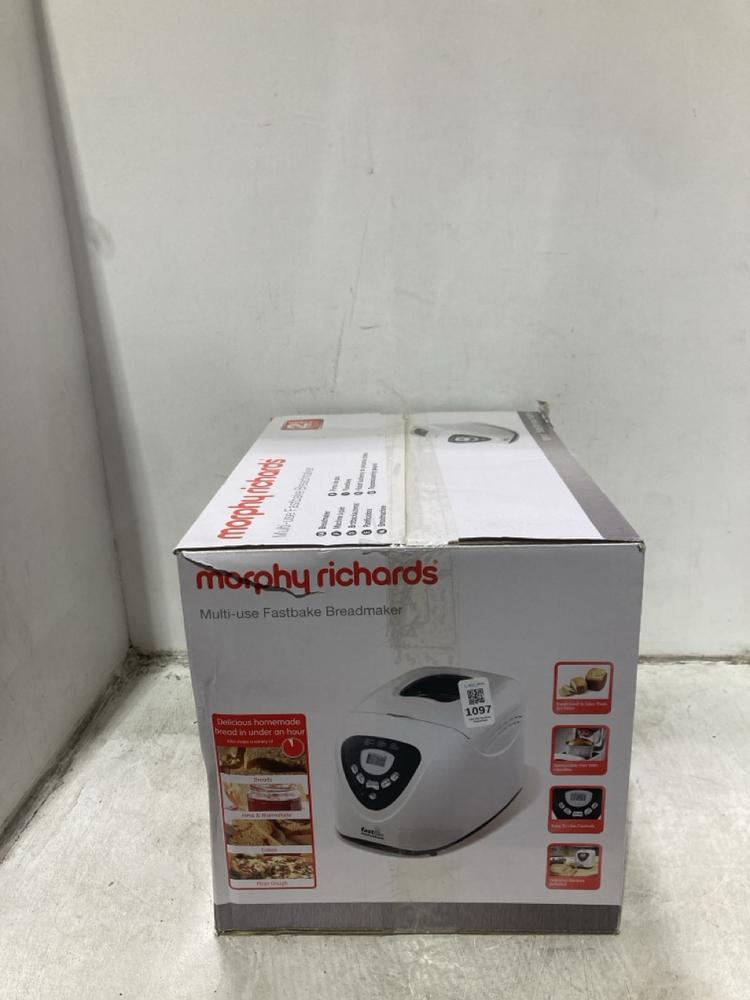 Lot 1097  
            Chesterfield SR44 - Parcel Delivery Only 

                
MORPHY RICHARDS BREAD MAKER IN WHITE (LOCATION: C1)