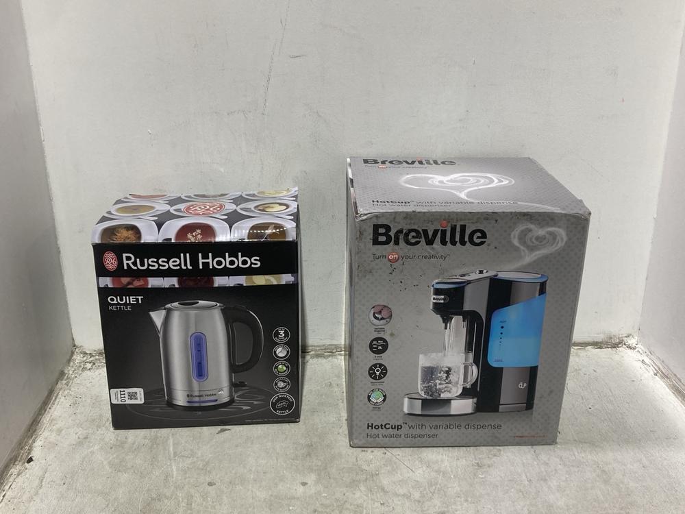 Lot 1110  
            Chesterfield SR44 - Parcel Delivery Only 

                
RUSSELL HOBBS QUIET ELECTRIC KETTLE 1.7L TO INCLUDE BREVILLE HOT CUP WITH VARIABL...