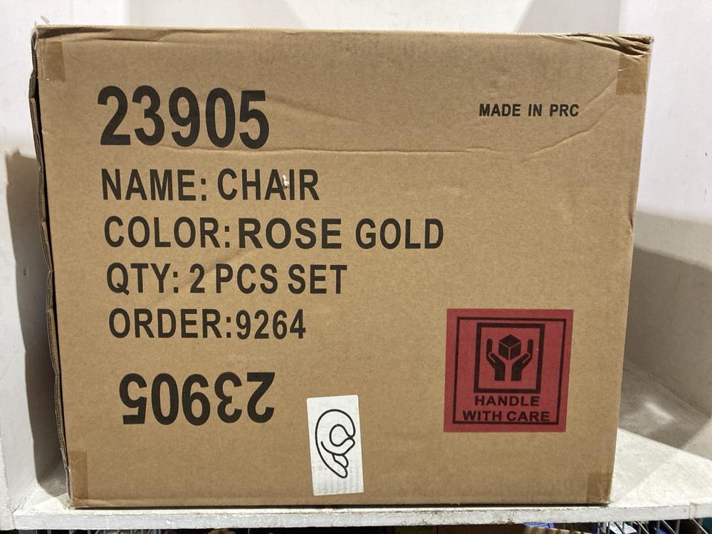 Lot 1134  
            Chesterfield SR44 - Parcel Delivery Only 

                
BELIANI SET OF 2 DINING CHAIRS BEATTY METAL ROSE GOLD - ITEM NO. 23905 - ORIGINAL...