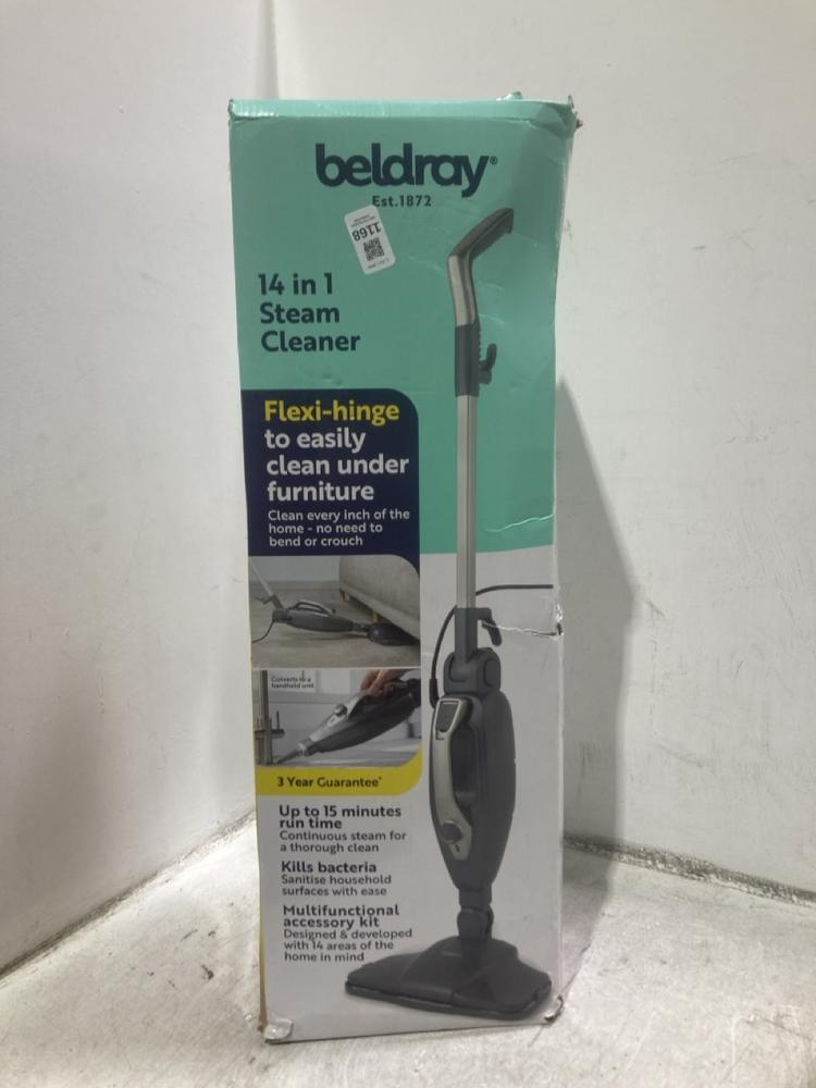 Lot 1168  
            Chesterfield SR44 - Parcel Delivery Only 

                
BELDRAY 14-IN-1 STEAM CLEANER (LOCATION: C4)