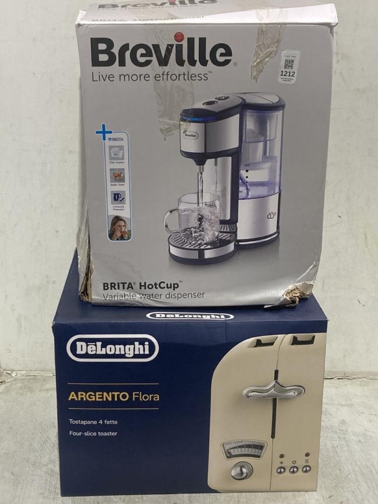 Lot 1212  
            Chesterfield SR44 - Parcel Delivery Only 

                
BREVILLE WATER DISPENSER TO INCLUDE DELONGHI ARGENTO FLORA TOASTER (LOCATION: C6)