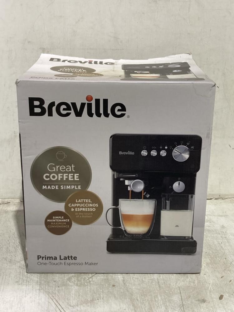 Lot 1233  
            Chesterfield SR44 - Parcel Delivery Only 

                
BREVILLE PRIMA LATTE ONE TOUCH ESPRESSO MAKER (LOCATION: C6)