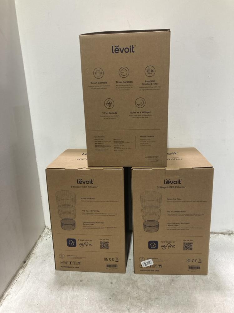 Lot 1262  
            Chesterfield SR44 - Parcel Delivery Only 

                
3 X LEVOIT SMART TRUE HEPA AIR PURIFIER - CORE 200S WHITE (LOCATION: C8)
