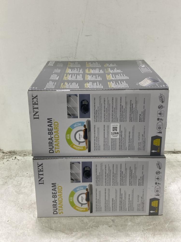 Lot 1266  
            Chesterfield SR44 - Parcel Delivery Only 

                
2 X INTEX DURA BEAM STANDARD PILLOW REST MID-RISE AIR MATTRESS SINGLE (LOCATION: C8)