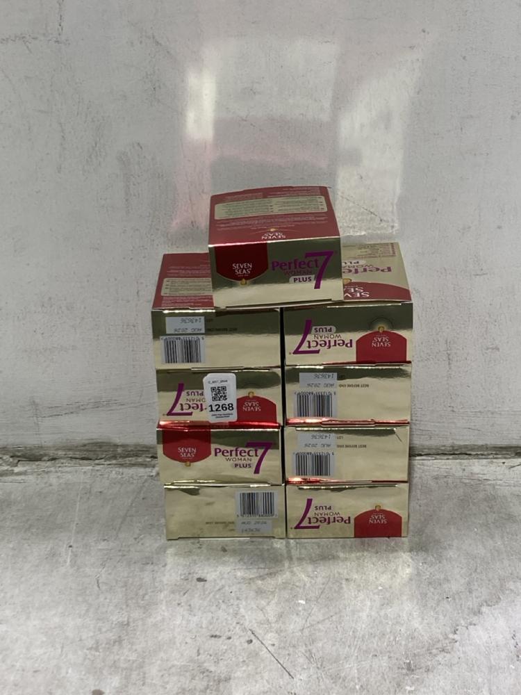 Lot 1268  
            Chesterfield SR44 - Parcel Delivery Only 

                
9 X SEVEN SEAS PERFECT 7 WOMAN PLUS HEALTH AND VITALITY 30 DAY DUO PACK - BBE 08/...