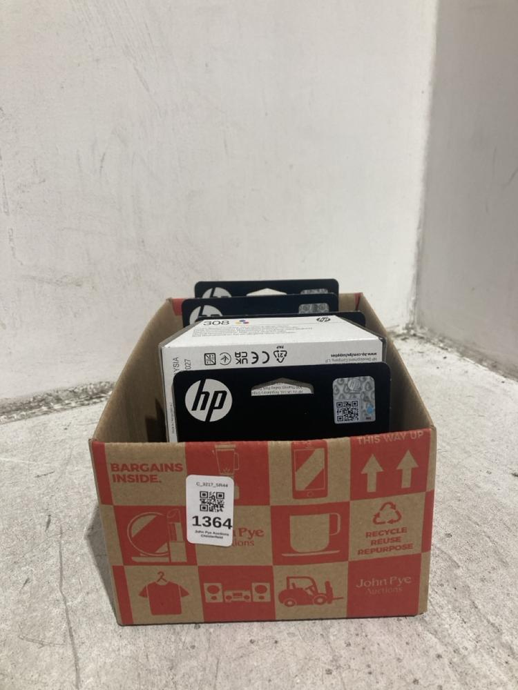 Lot 1364  
            Chesterfield SR44 - Parcel Delivery Only 

                
BOX OF 6 X HP 308 PRINTER INK REPLACEMENT CARTRIDGES (LOCATION: B2)
