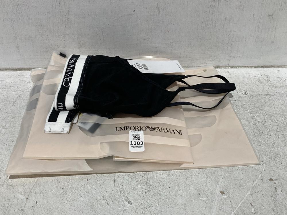 Lot 1383  
            Chesterfield SR44 - Parcel Delivery Only 

                
3 X ASSORTED BRANDED CLOTHING TO INCLUDE CALVIN KLEIN TRIANGLE ULTIMATE SIZE M (L...