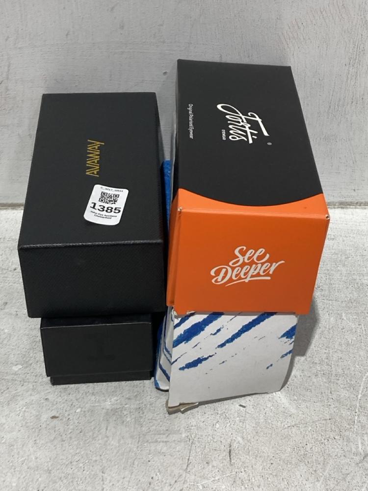 Lot 1385  
            Chesterfield SR44 - Parcel Delivery Only 

                
4 x ASSORTED ITEMS TO INCLUDE AVAWAY SUNGLASSES (LOCATION: B3)
