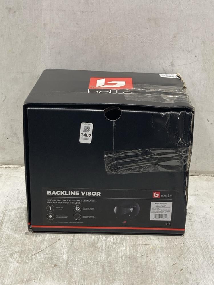 Lot 1402  
            Chesterfield SR44 - Parcel Delivery Only 

                
BOLLE BACKLINE VISOR HELMET SIZE L (LOCATION: B4)
