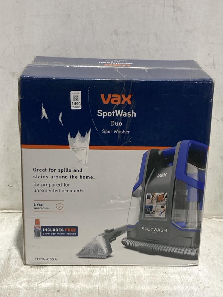Lot 1444  
            Chesterfield SR44 - Parcel Delivery Only 

                
VAX SPOT WASH DUO SPOT WASHER (LOCATION: B5)