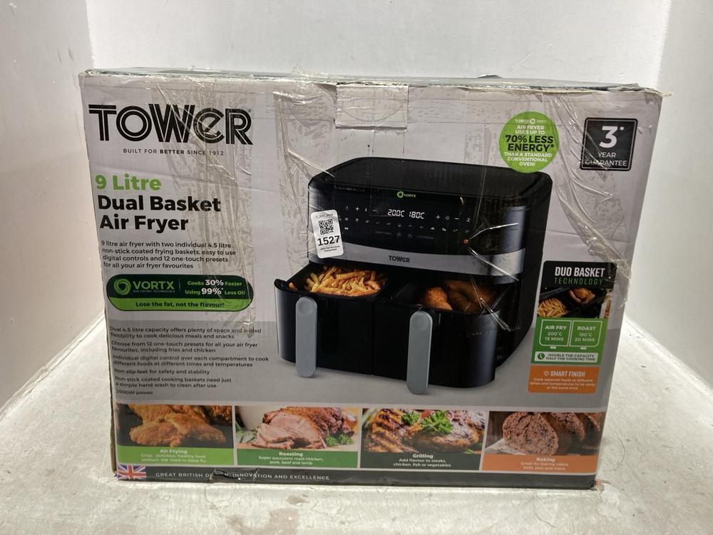 Lot 1527  
            Chesterfield SR44 - Parcel Delivery Only 

                
TOWER 9L DUAL BASKET AIR FRYER (LOCATION: B8)
