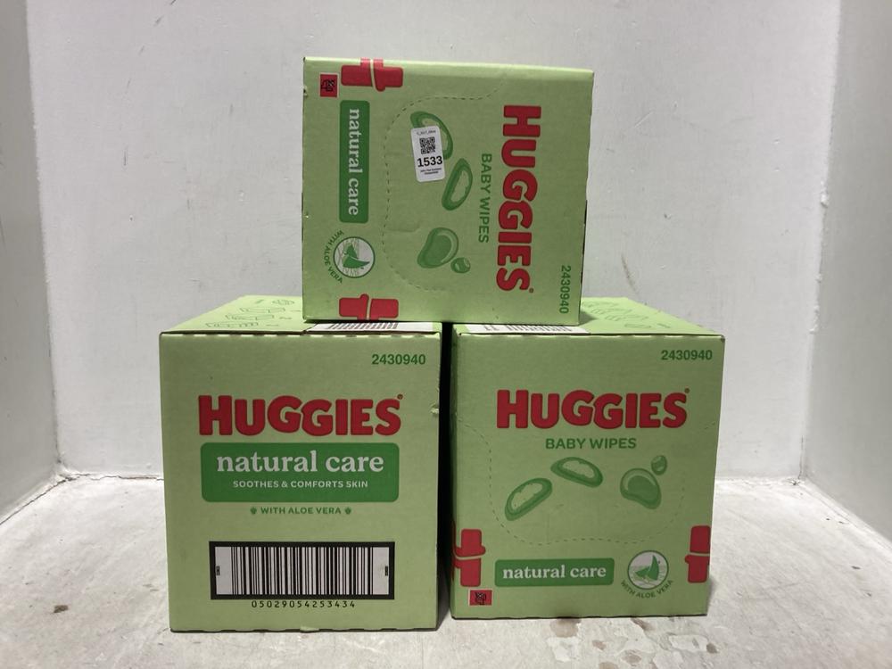 Lot 1533  
            Chesterfield SR44 - Parcel Delivery Only 

                
3 X HUGGIES BABY WIPES NATURAL CARE 10 X 48 WIPES - MAY BE PAST BBE (LOCATION: B8)