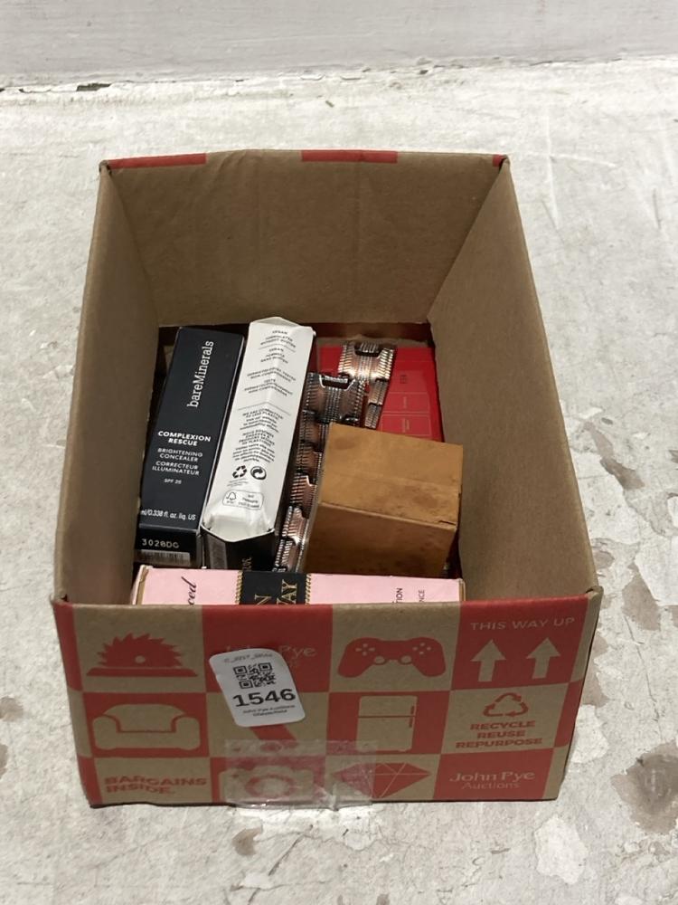 Lot 1546  
            Chesterfield SR44 - Parcel Delivery Only 

                
BOX OF ASSORTED BEAUTY ITEMS TO INCLUDE BAREMINERALS BRIGHTENING CONCEALER (LOCAT...