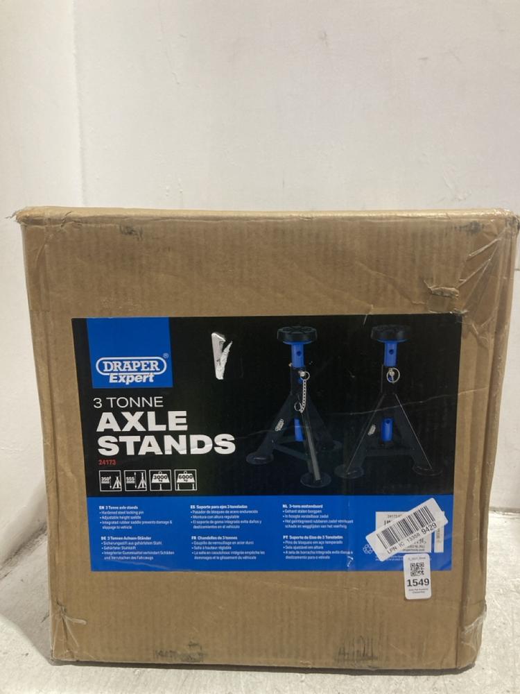 Lot 1549  
            Chesterfield SR44 - Parcel Delivery Only 

                
DRAPER EXPERT 3 TONNE AXLE STANDS (LOCATION: B1)