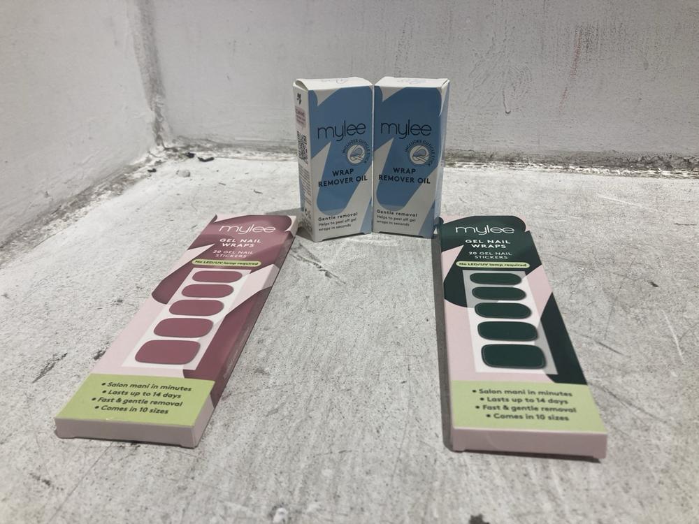 Lot 1550  
            Chesterfield SR44 - Parcel Delivery Only 

                
4 X ASSORTED MYLEE BEAUTY ITEMS TO INCLUDE MYLEE GEL NAIL WRAPS 20 GEL STICKERS (...