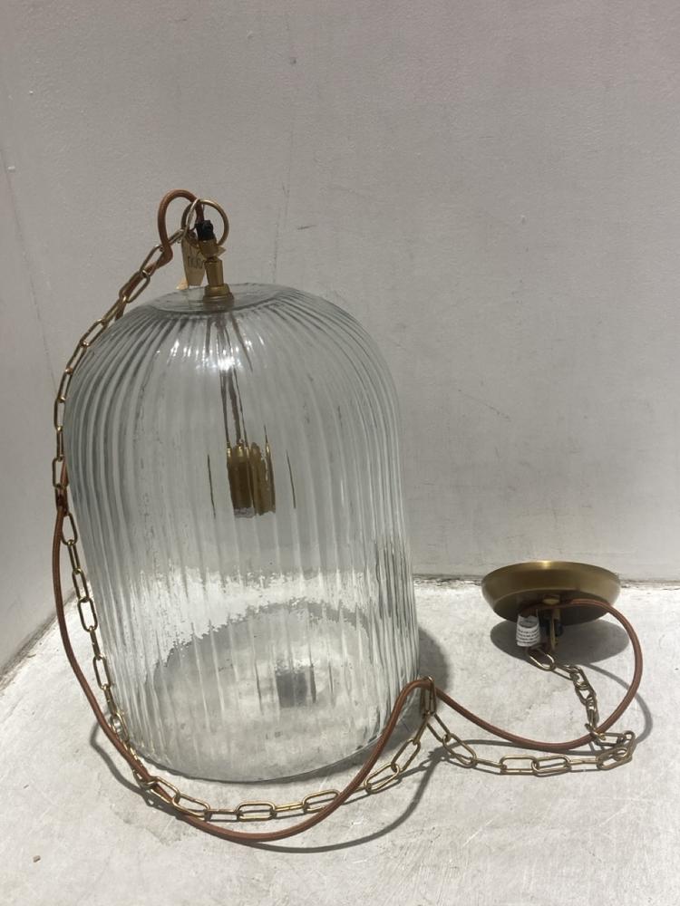 Lot 158  
            Chesterfield SR44 - Parcel Delivery Only 

                
NKUKU LUMINA FLUTED RECYCLED GLASS PENDANT - CLEAR - LARGE - ITEM NO. LP0401 - OR...