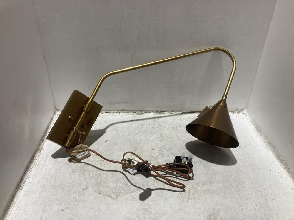 Lot 160  
            Chesterfield SR44 - Parcel Delivery Only 

                
NKUKU THOTTAM SWING ARM WALL LAMP - ANTIQUE BRASS - ITEM NO. TH0101 - ORIGINAL RR...