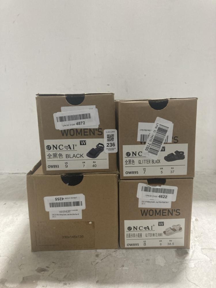 Lot 236  
            Chesterfield SR44 - Parcel Delivery Only 

                
4 X ASSORTED SHOES TO INCLUDE NCAI SANDALS IN BLACK SIZE 7 (LOCATION: F1)