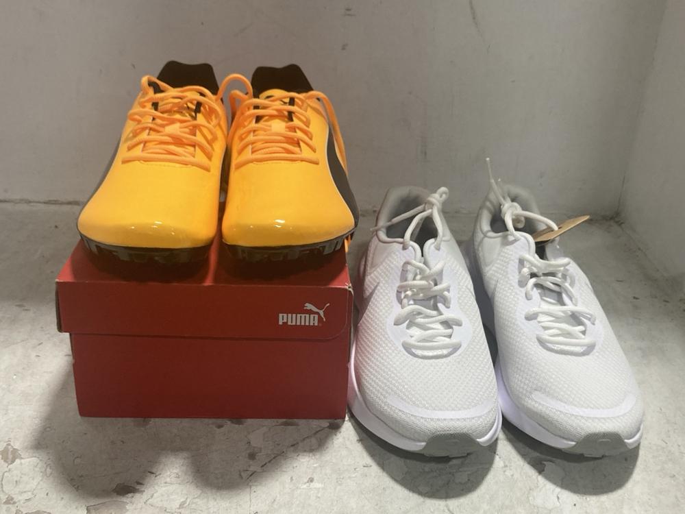 Lot 246  
            Chesterfield SR44 - Parcel Delivery Only 

                
NIKE TRAINERS IN WHITE SIZE 9 TO INCLUDE PUMA EVOSPEED SIZE 10 (LOCATION: F1)