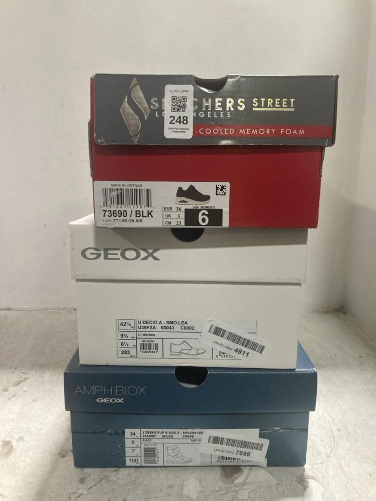 Lot 248  
            Chesterfield SR44 - Parcel Delivery Only 

                
3 X ASSORTED SHOES TO INCLUDE SKECHERS STREET SHOES IN BLACK SIZE 3 (LOCATION: F1)