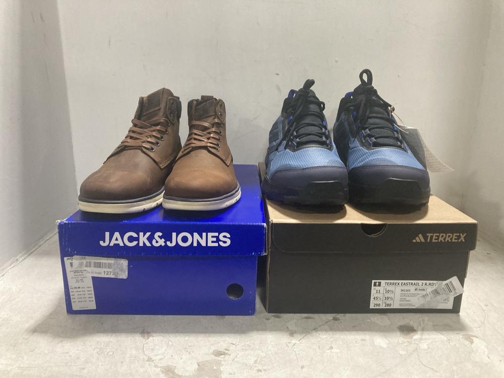 Lot 249  
            Chesterfield SR44 - Parcel Delivery Only 

                
JACK & JONES LEATHER BOOTS IN BROWN SIZE 8 TO INCLUDE ADIDAS TERREX TRAINERS IN B...