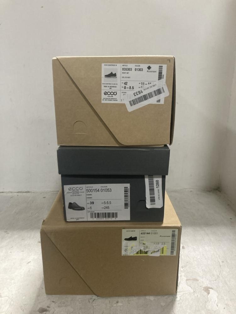 Lot 259  
            Chesterfield SR44 - Parcel Delivery Only 

                
3 X ASSORTED SHOES TO INCLUDE ECCO EXOSTRIDE W SIZE 8 IN NIGHT SKY (LOCATION: F1)