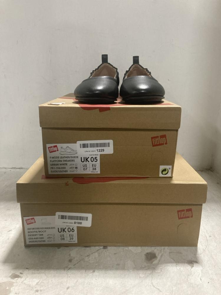 Lot 261  
            Chesterfield SR44 - Parcel Delivery Only 

                
3 X ASSORTED SHOES TO INCLUDE FITFLOP SHOES IN BLACK SIZE 5 (LOCATION: F1)