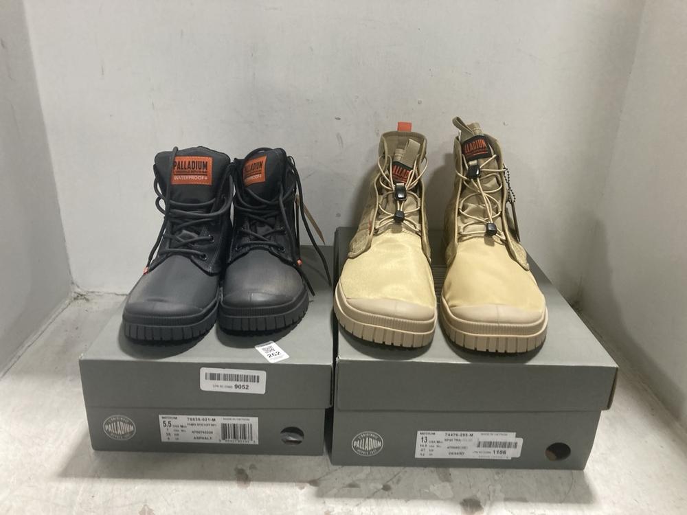 Lot 262  
            Chesterfield SR44 - Parcel Delivery Only 

                
PALLADIUM PAMPA SIZE 5 IN ASPHALT TO INCLUDE PALLADIUM SP20 TRAVEL HI IN DESERT S...