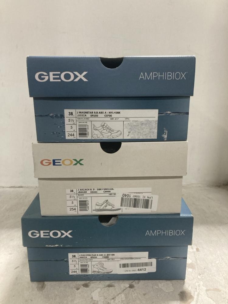 Lot 265  
            Chesterfield SR44 - Parcel Delivery Only 

                
3 X ASSORTED SHOES TO INCLUDE GEOX MAGNETAR SIZE 5 IN NAVY/AVIO (LOCATION: F1)