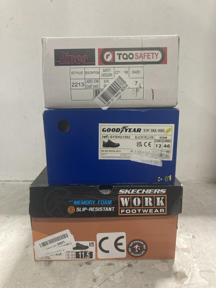 Lot 266  
            Chesterfield SR44 - Parcel Delivery Only 

                
3 X ASSORTED SHOES TO INCLUDE LINEO SAFETY SHOES IN BLACK SIZE 7 (LOCATION: F1)