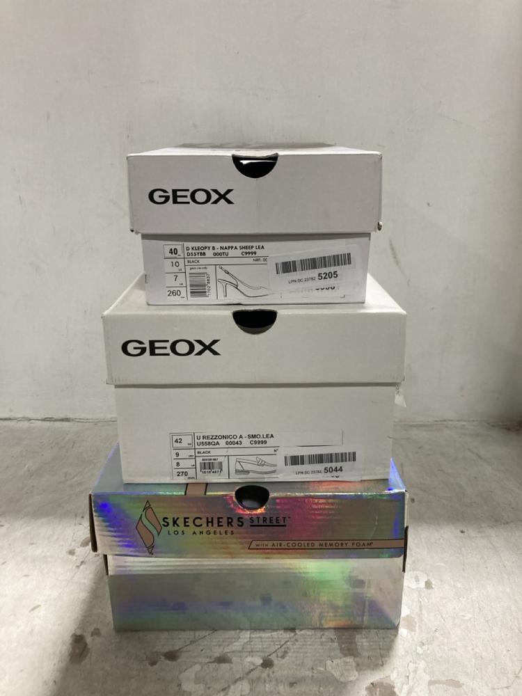 Lot 278  
            Chesterfield SR44 - Parcel Delivery Only 

                
3 X ASSORTED SHOES TO INCLUDE GEOX KLEOPY HIGH HEELS - UK SIZE 7 (LOCATION: F1)