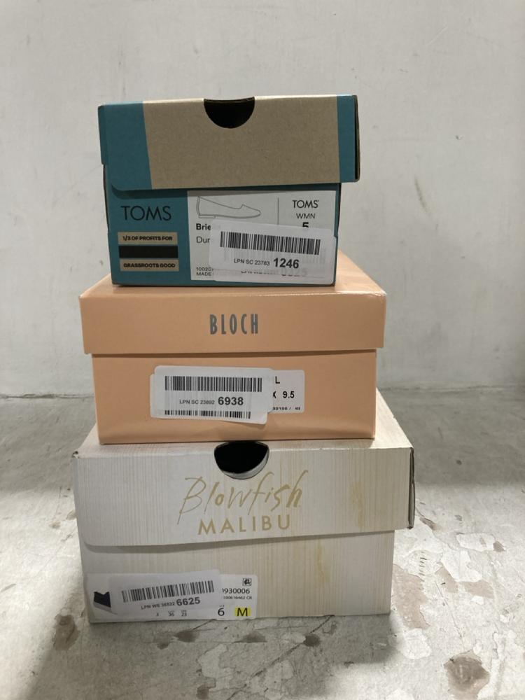 Lot 280  
            Chesterfield SR44 - Parcel Delivery Only 

                
3 X ASSORTED SHOES TO INCLUDE TOMS FLAT SHOES IN DUNE SUEDE SIZE 5 (LOCATION: F1)